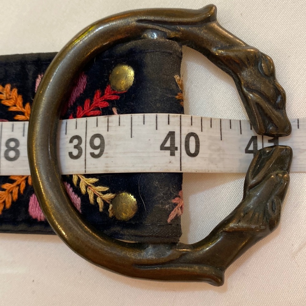 Vintage Boho Hippie Velvet Belt , Stitching, Dual Panther Headed Buckle